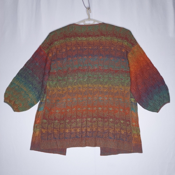 The Pyramid Collection Cardigan Sweater 2X 3X Cableknit Multicolor Elbow Puff Sl - Picture 2 of 9